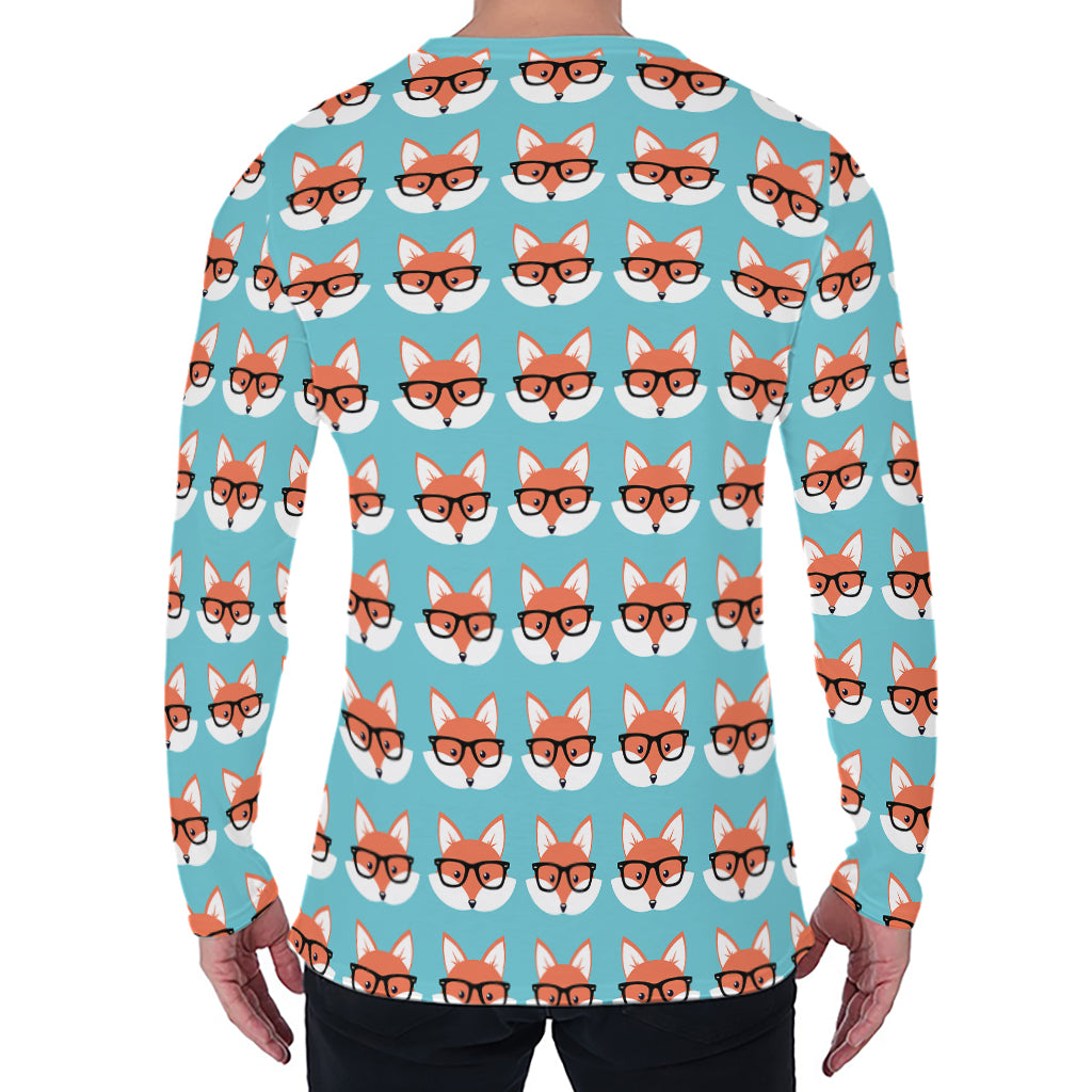 Fox With Glasses Pattern Print Men's Long Sleeve T-Shirt