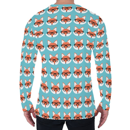 Fox With Glasses Pattern Print Men's Long Sleeve T-Shirt