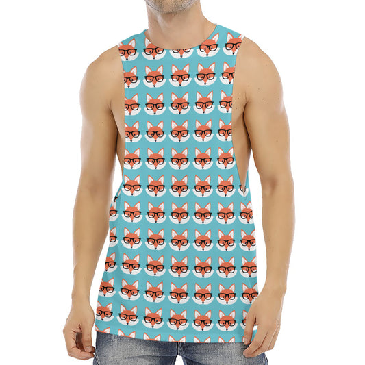 Fox With Glasses Pattern Print Men's Muscle Tank Top