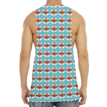 Fox With Glasses Pattern Print Men's Muscle Tank Top