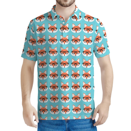 Fox With Glasses Pattern Print Men's Polo Shirt