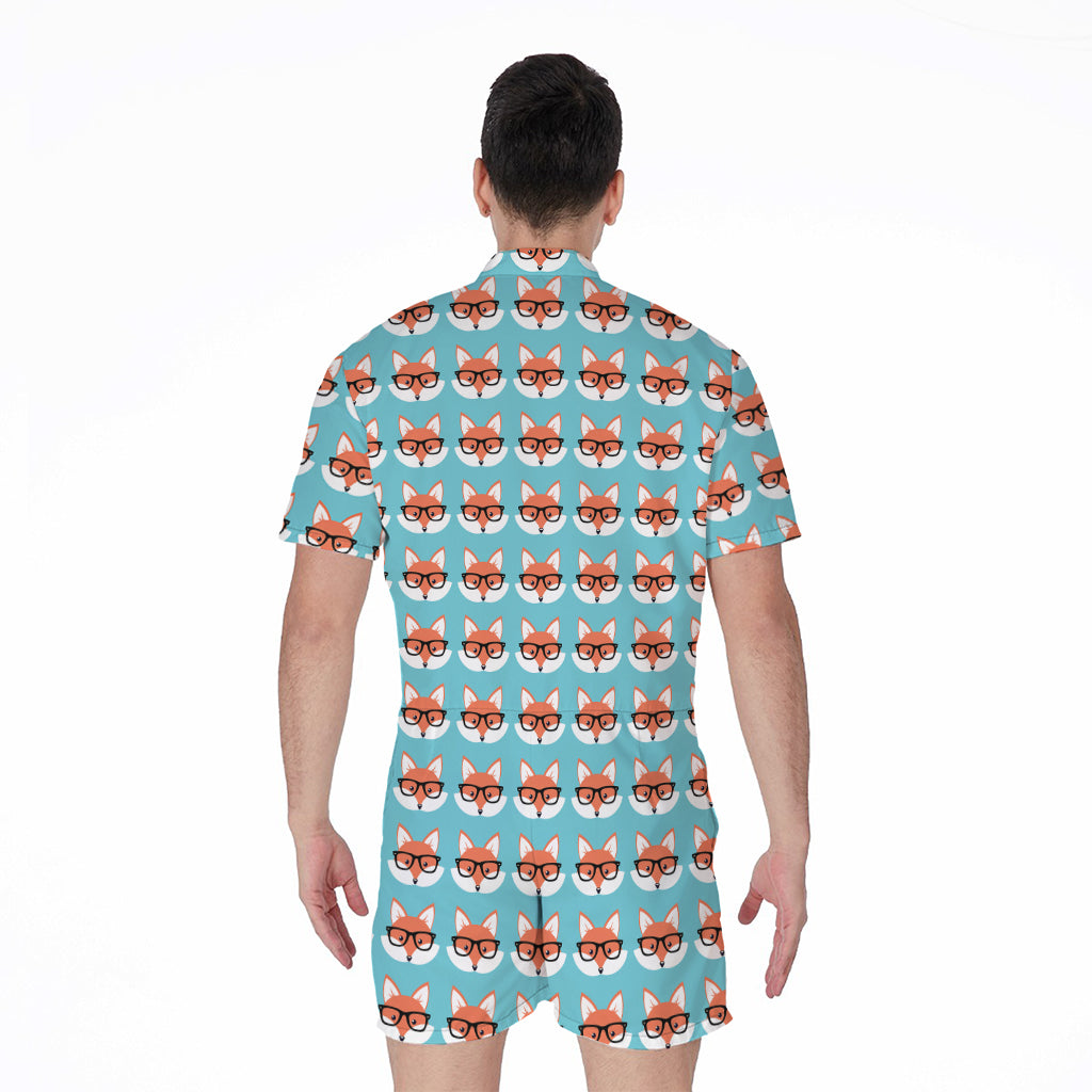 Fox With Glasses Pattern Print Men's Rompers