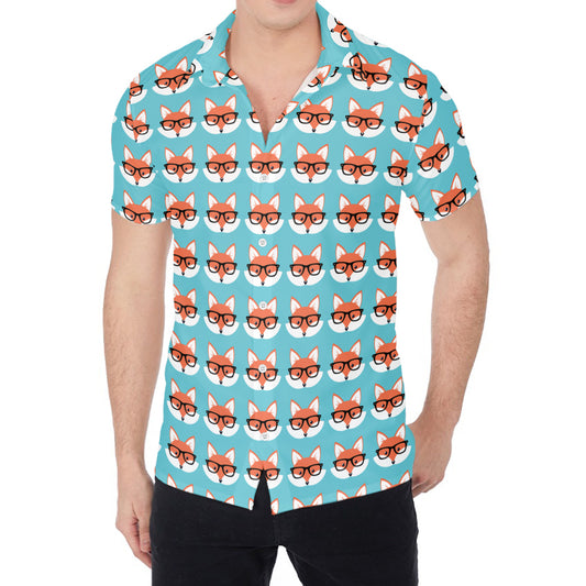 Fox With Glasses Pattern Print Men's Shirt