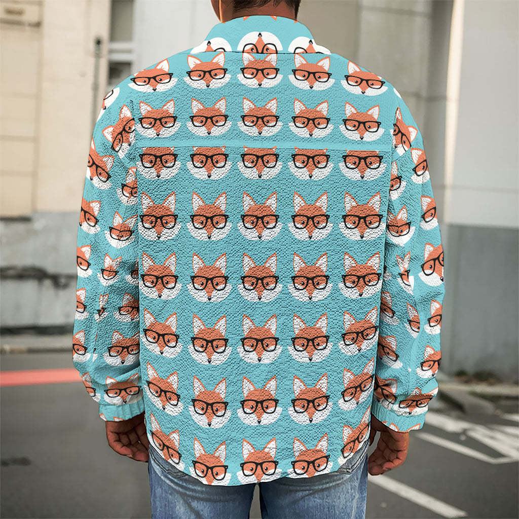 Fox With Glasses Pattern Print Men's Shirt Jacket