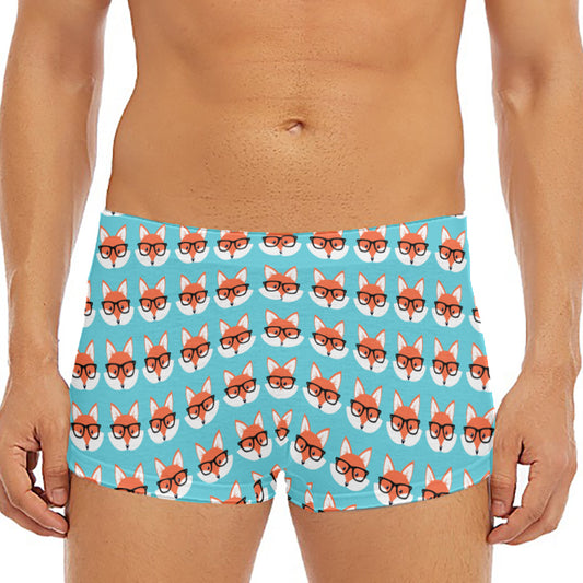 Fox With Glasses Pattern Print Men's Short Boxer Briefs