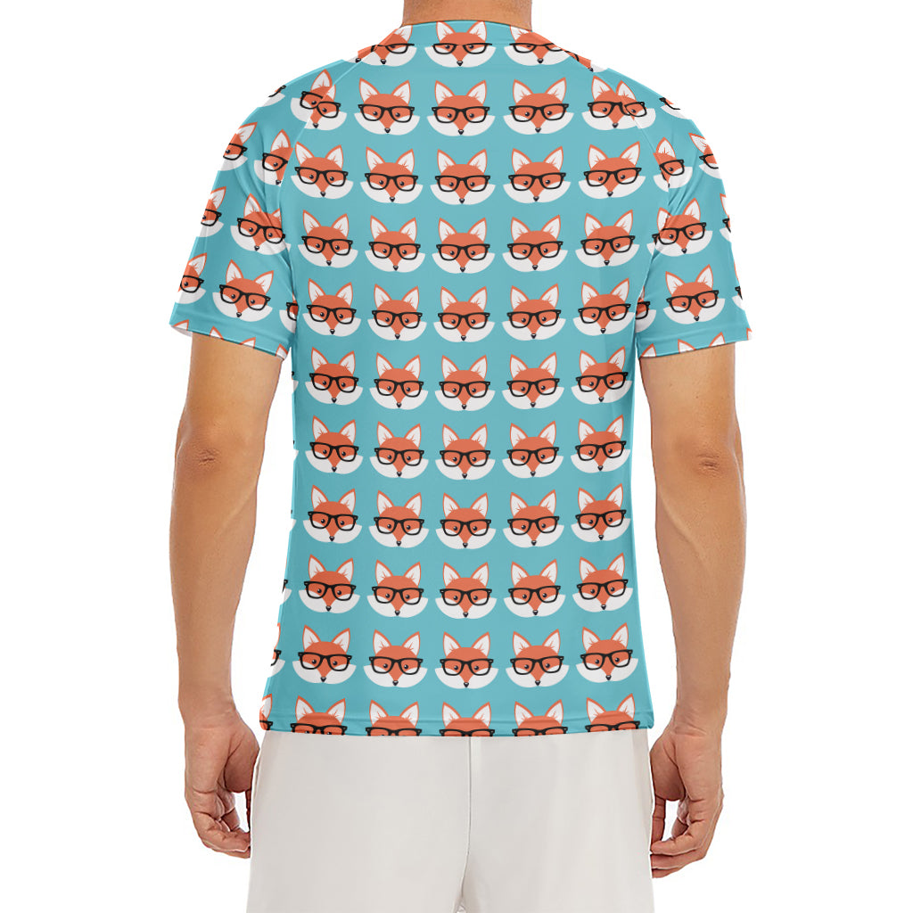Fox With Glasses Pattern Print Men's Short Sleeve Rash Guard