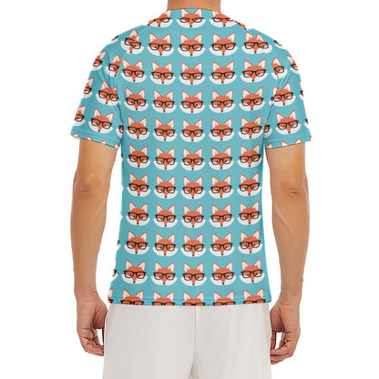 Fox With Glasses Pattern Print Men's Short Sleeve Rash Guard