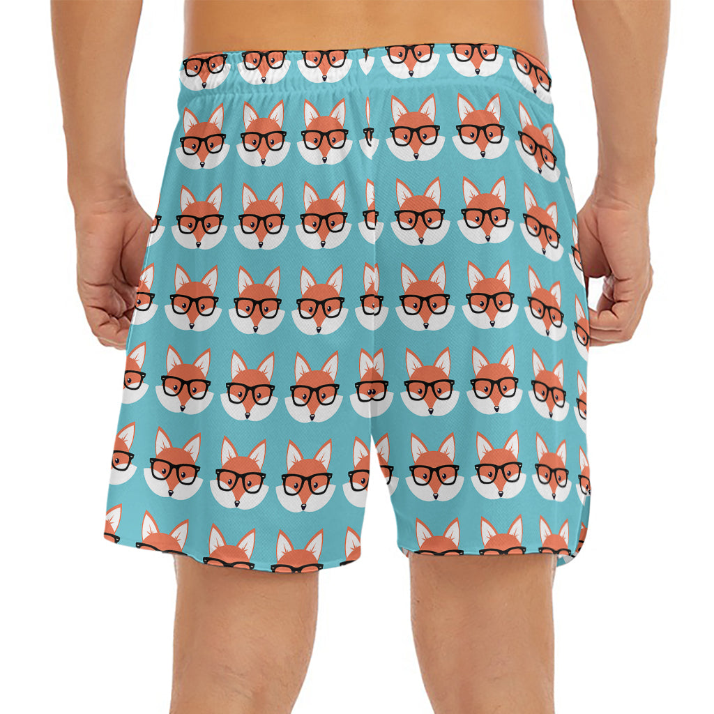 Fox With Glasses Pattern Print Men's Split Running Shorts