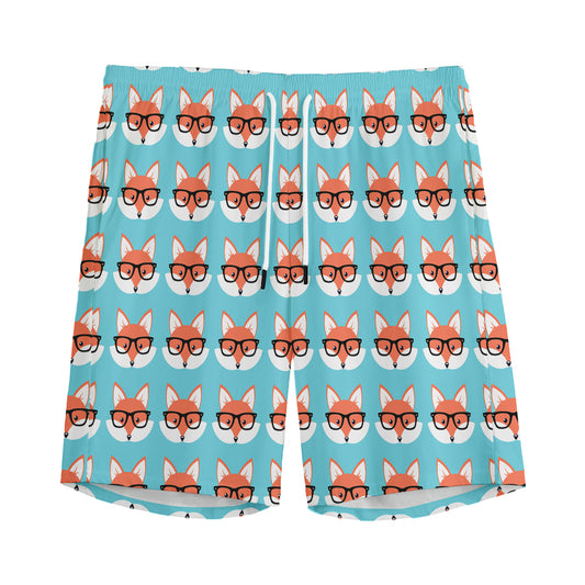 Fox With Glasses Pattern Print Men's Sports Shorts