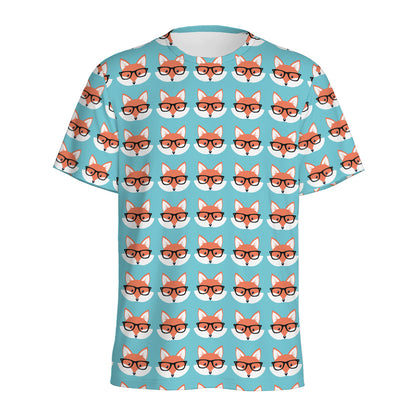 Fox With Glasses Pattern Print Men's Sports T-Shirt