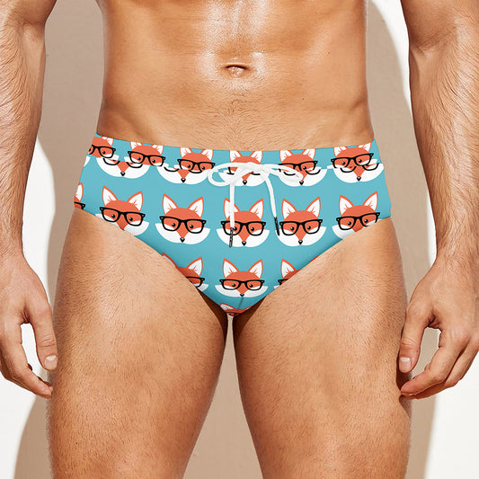 Fox With Glasses Pattern Print Men's Swim Briefs