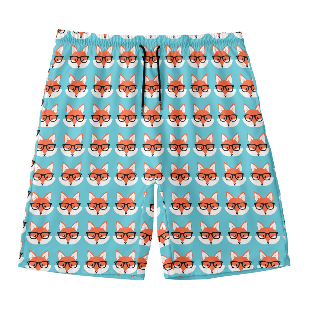 Fox With Glasses Pattern Print Men's Swim Trunks