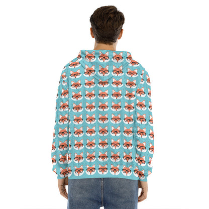 Fox With Glasses Pattern Print Men's Velvet Pullover Hoodie