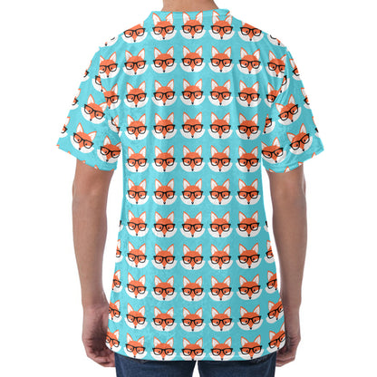 Fox With Glasses Pattern Print Men's Velvet T-Shirt