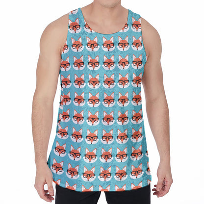 Fox With Glasses Pattern Print Men's Velvet Tank Top
