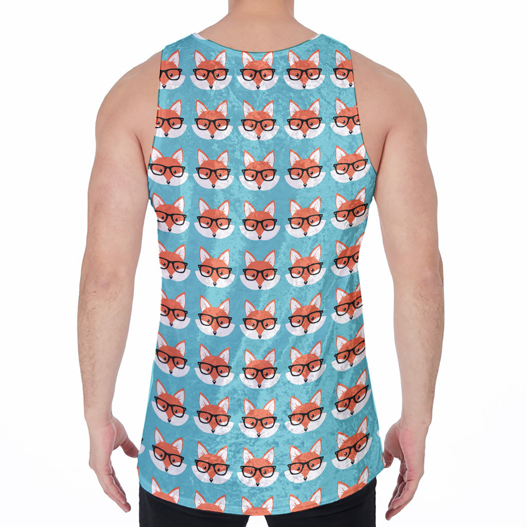 Fox With Glasses Pattern Print Men's Velvet Tank Top