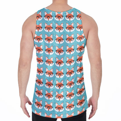 Fox With Glasses Pattern Print Men's Velvet Tank Top