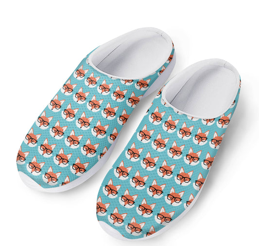 Fox With Glasses Pattern Print Mesh Casual Shoes