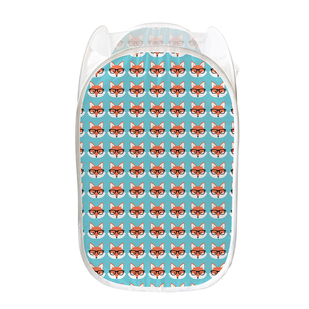 Fox With Glasses Pattern Print Mesh Laundry Hamper