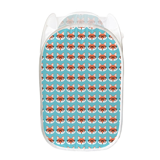 Fox With Glasses Pattern Print Mesh Laundry Hamper