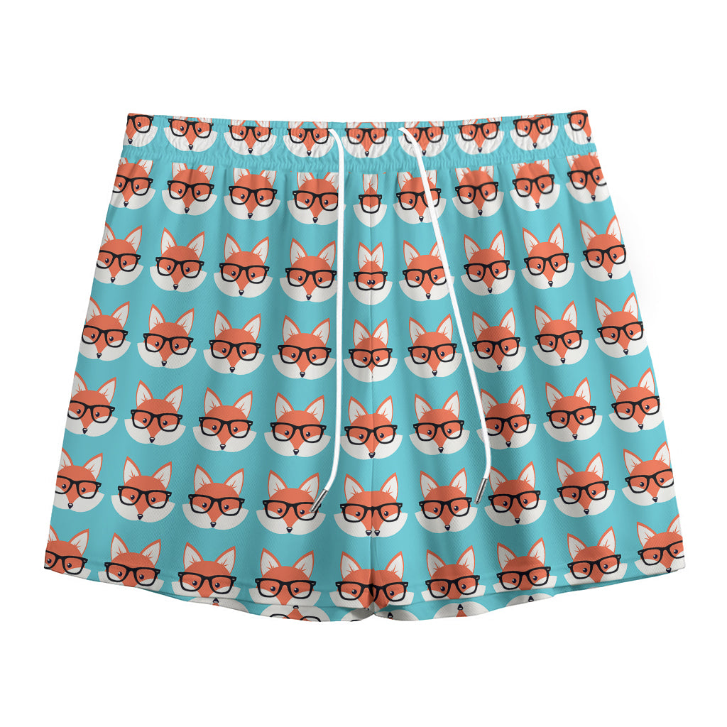 Fox With Glasses Pattern Print Mesh Shorts