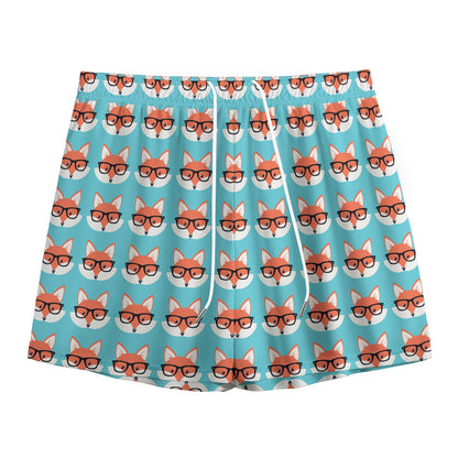 Fox With Glasses Pattern Print Mesh Shorts