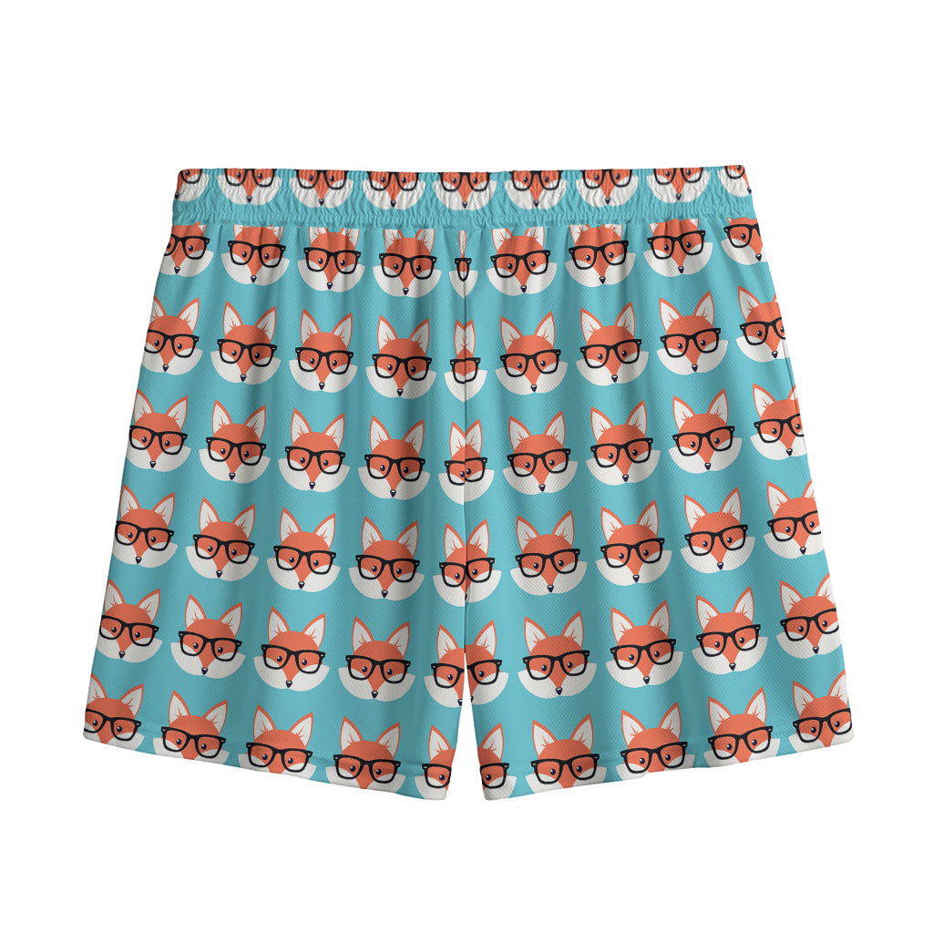 Fox With Glasses Pattern Print Mesh Shorts