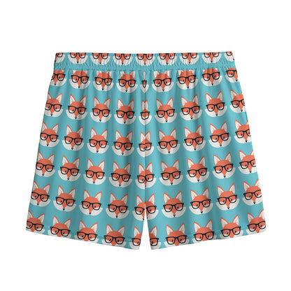 Fox With Glasses Pattern Print Mesh Shorts
