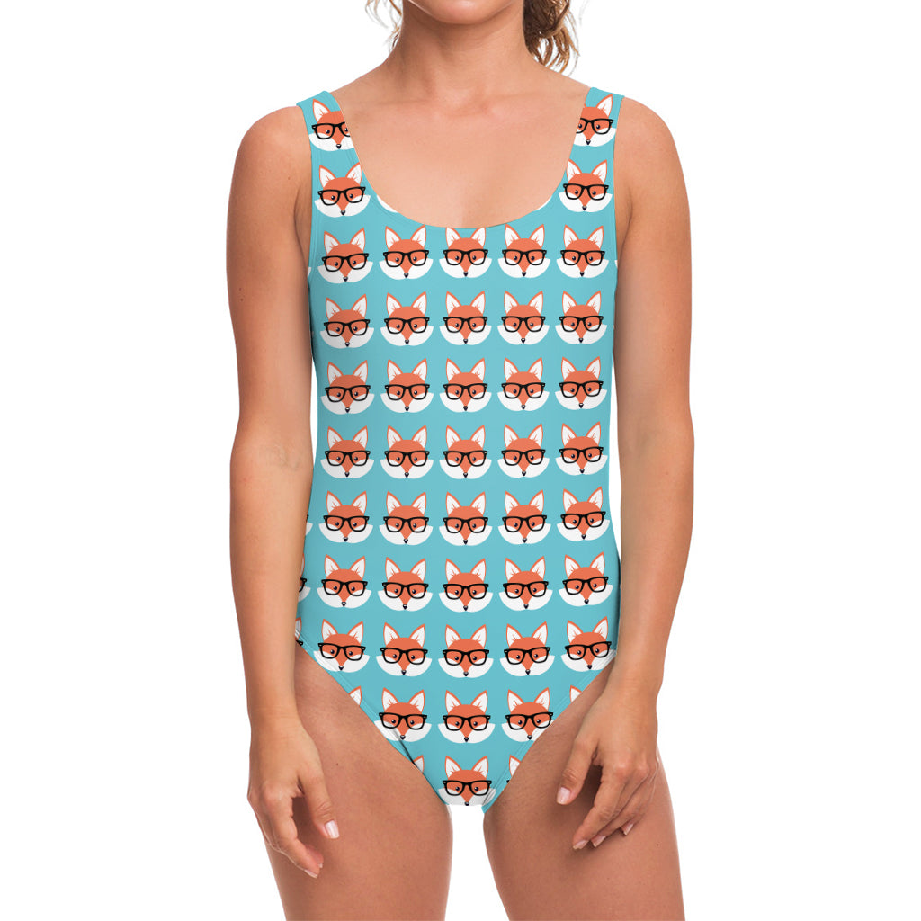 Fox With Glasses Pattern Print One Piece Swimsuit