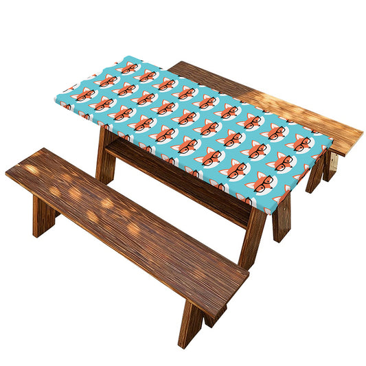 Fox With Glasses Pattern Print Picnic Table Cover