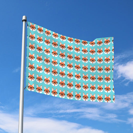 Fox With Glasses Pattern Print Polyester Flag