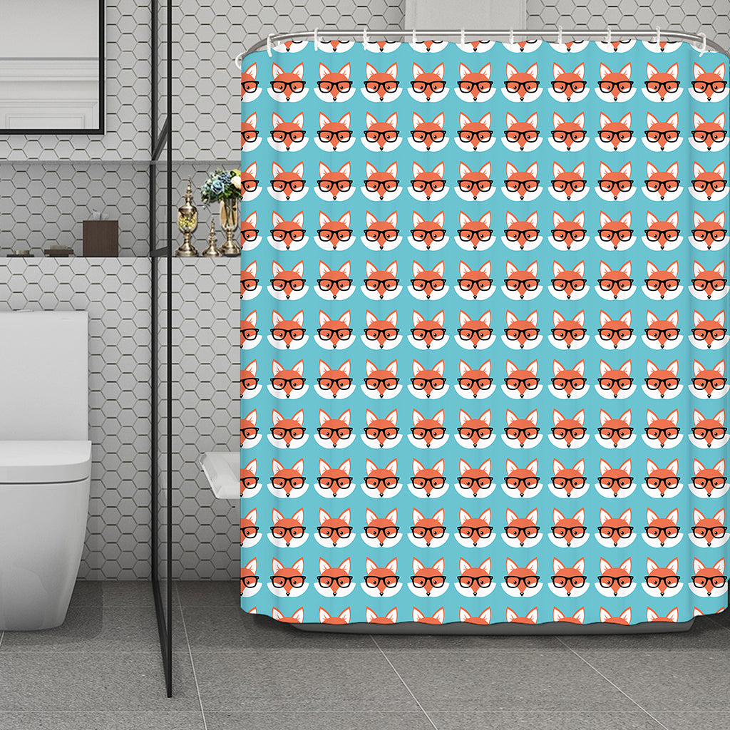 Fox With Glasses Pattern Print Polyester Shower Curtain