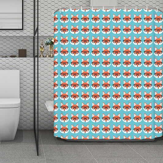 Fox With Glasses Pattern Print Polyester Shower Curtain