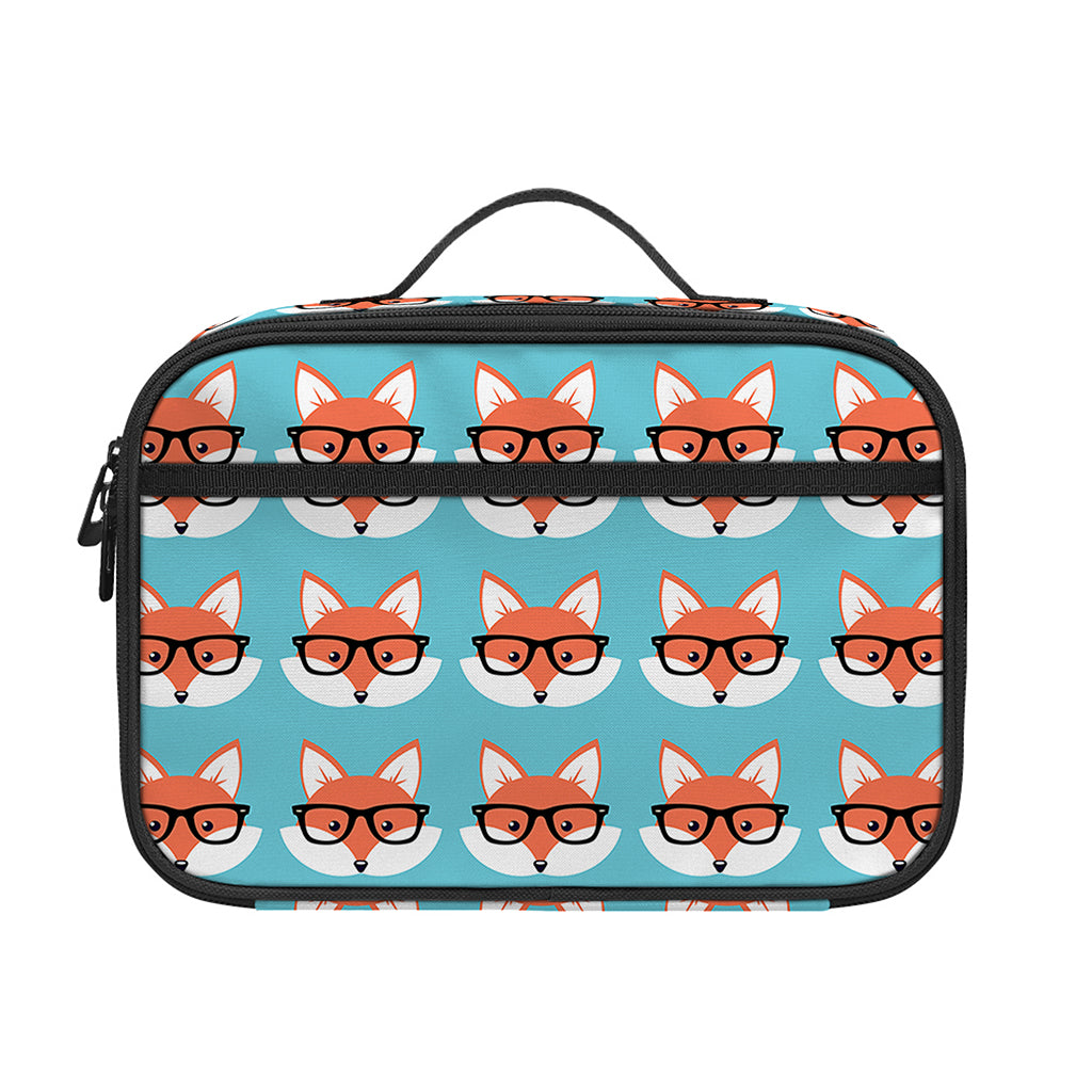 Fox With Glasses Pattern Print Portable Lunch Bag