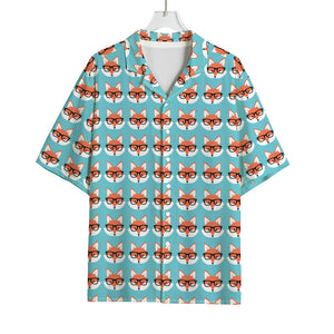 Fox With Glasses Pattern Print Rayon Hawaiian Shirt