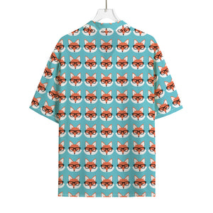 Fox With Glasses Pattern Print Rayon Hawaiian Shirt