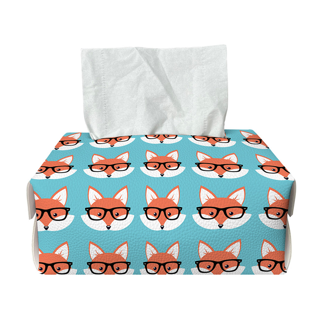 Fox With Glasses Pattern Print Rectangle Tissue Box Cover