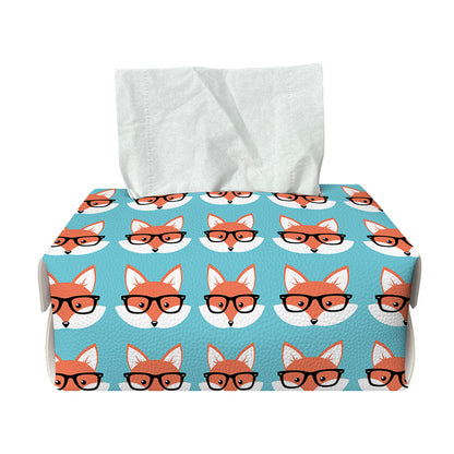 Fox With Glasses Pattern Print Rectangle Tissue Box Cover