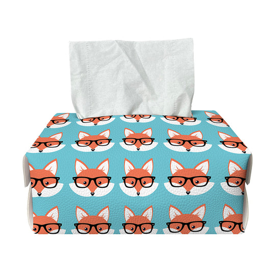 Fox With Glasses Pattern Print Rectangle Tissue Box Cover