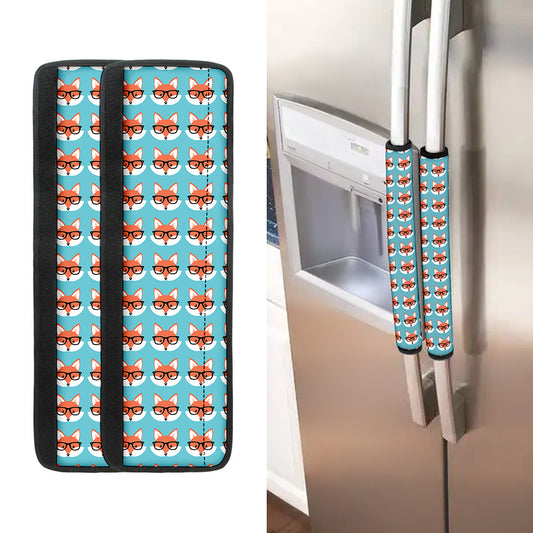 Fox With Glasses Pattern Print Refrigerator Handle Covers