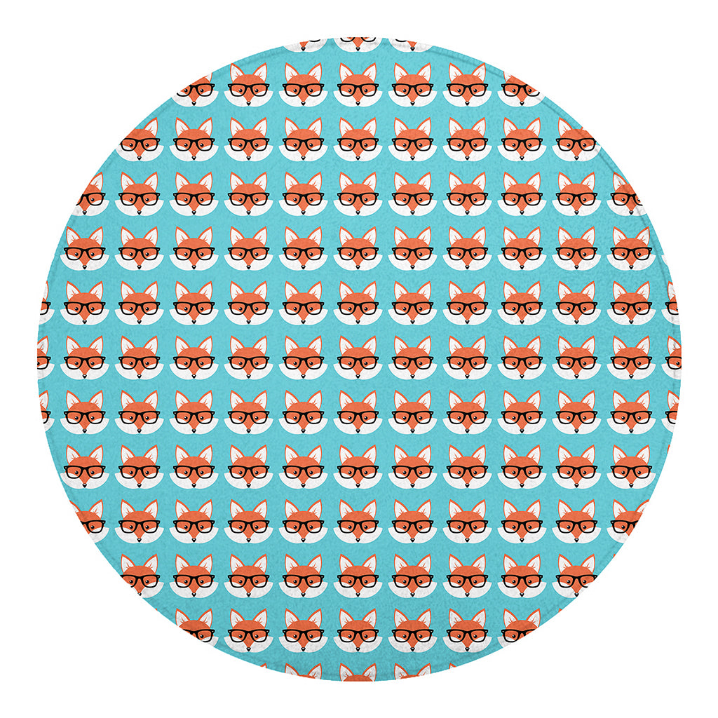 Fox With Glasses Pattern Print Round Blanket
