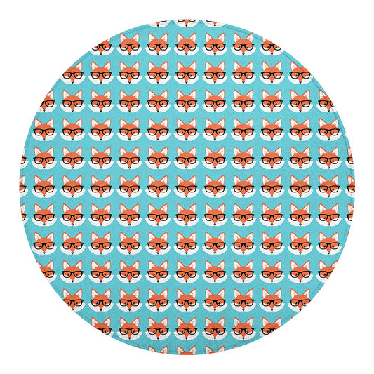 Fox With Glasses Pattern Print Round Blanket