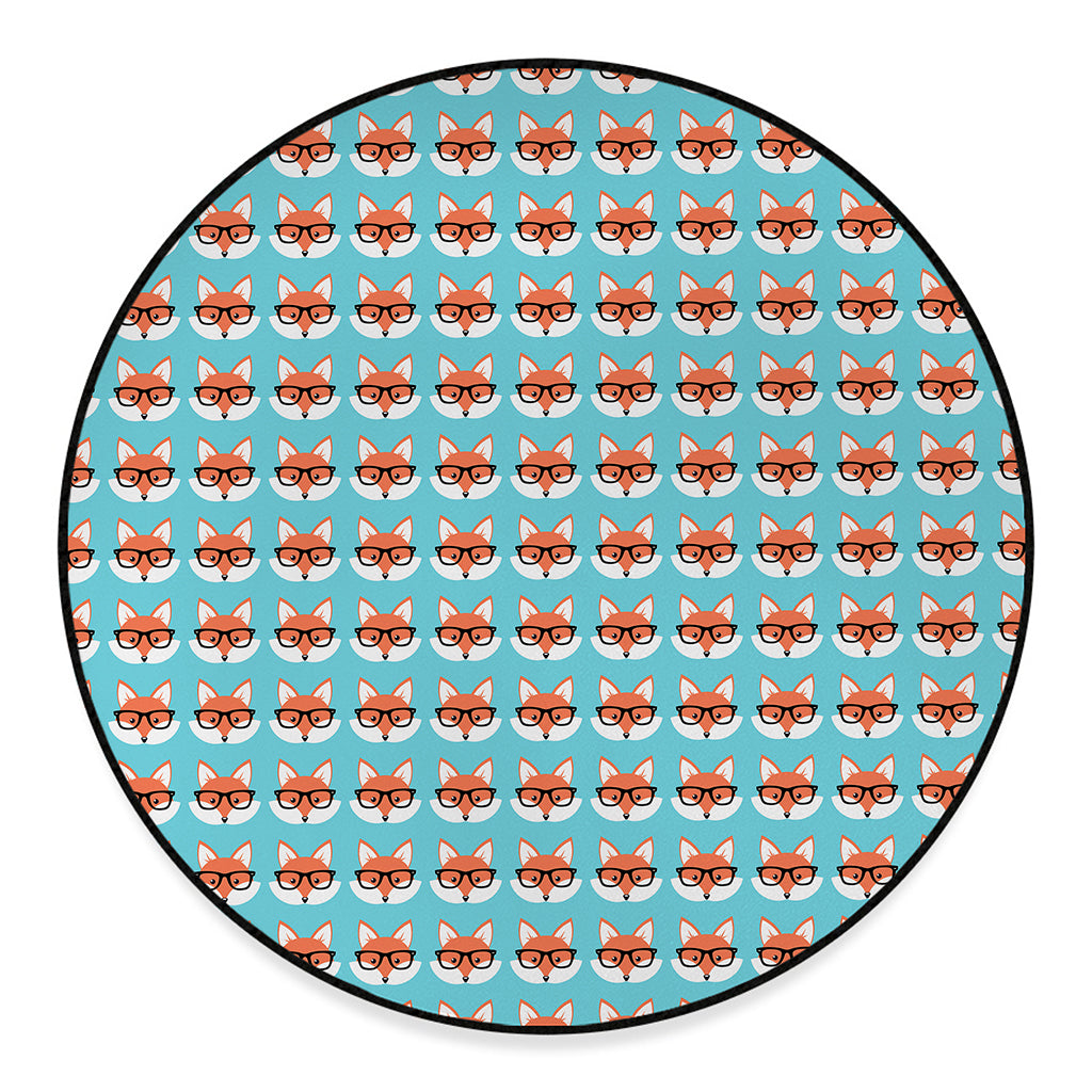Fox With Glasses Pattern Print Round Floor Mat
