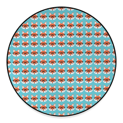 Fox With Glasses Pattern Print Round Floor Mat