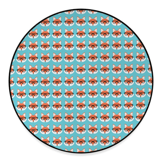 Fox With Glasses Pattern Print Round Floor Mat