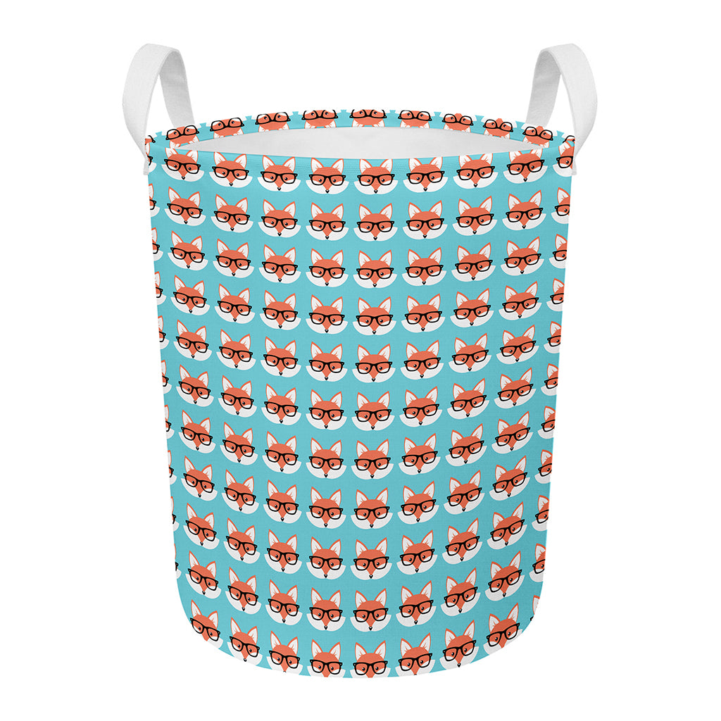 Fox With Glasses Pattern Print Round Laundry Basket