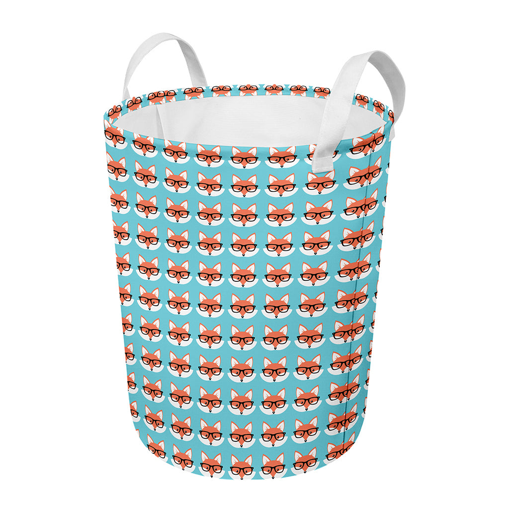 Fox With Glasses Pattern Print Round Laundry Basket