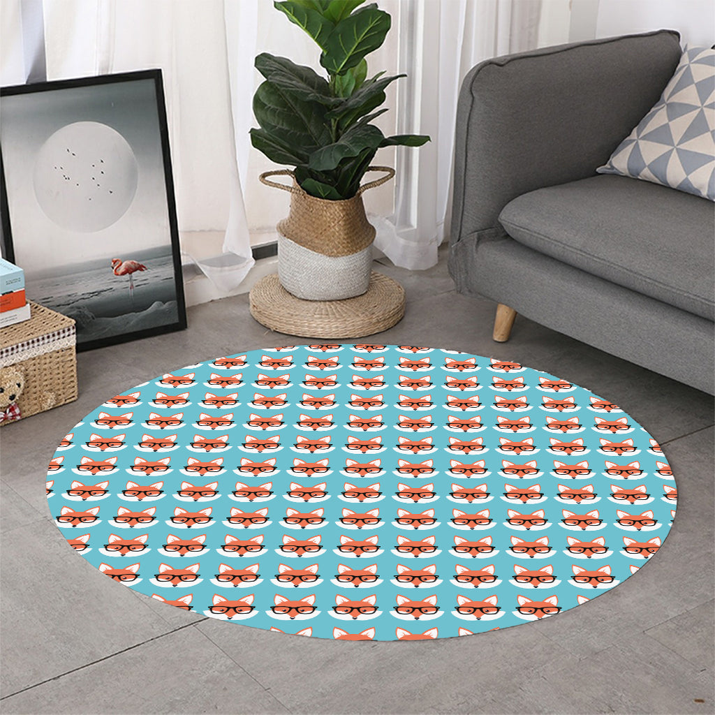 Fox With Glasses Pattern Print Round Rug