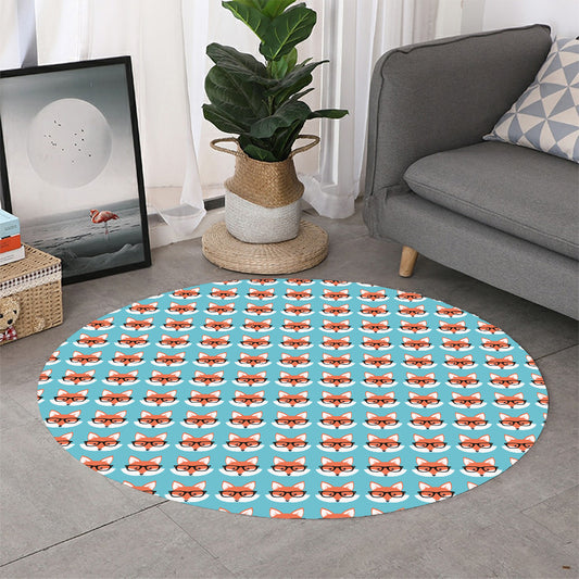 Fox With Glasses Pattern Print Round Rug