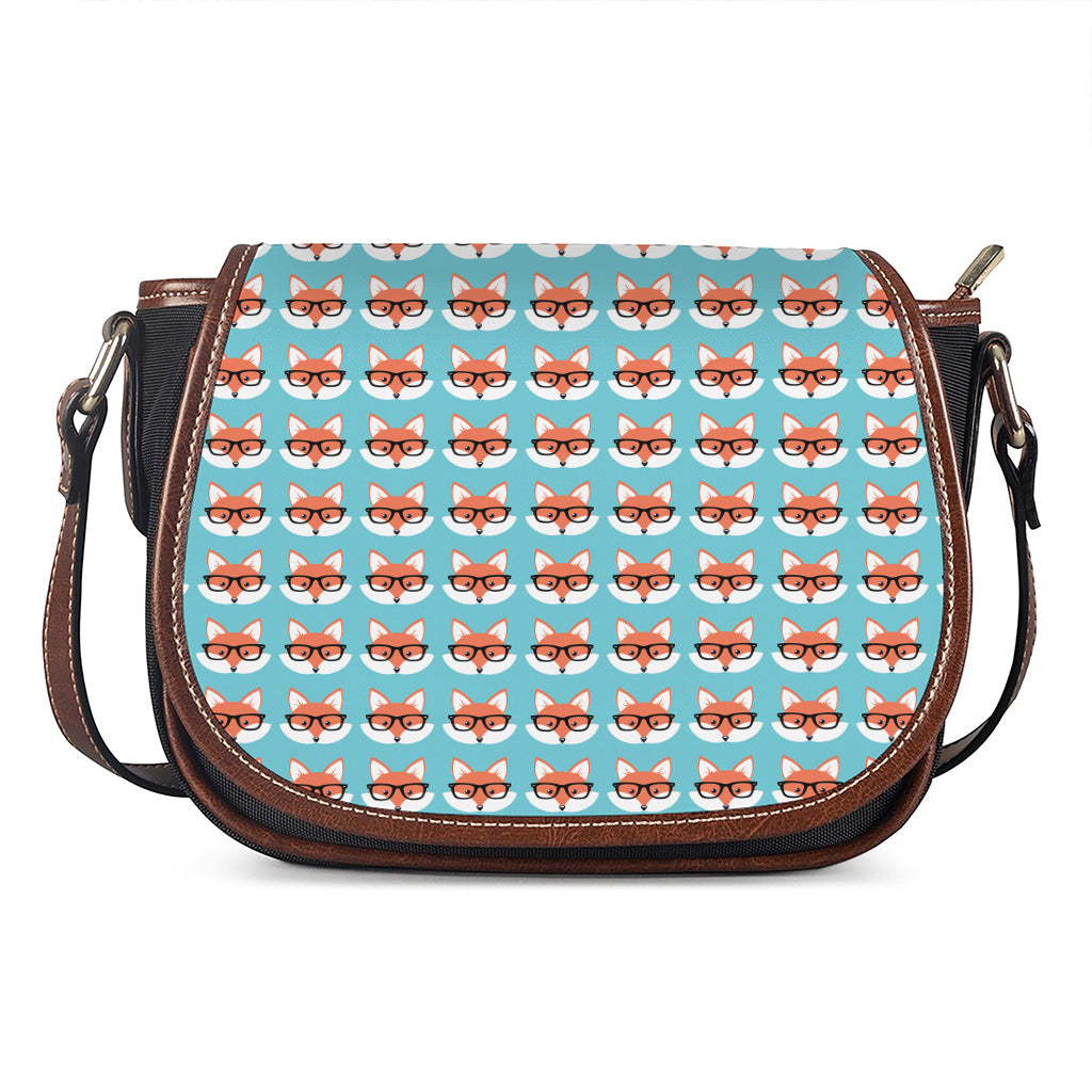 Fox With Glasses Pattern Print Saddle Bag
